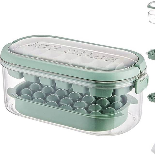 (  Green) Ice Cube Mould Ice Tray Ice Cube Tray with Lid and Bin Food-Grade Silicone