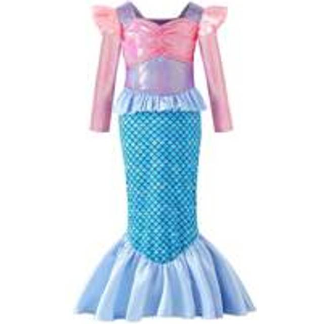 SHEIN Young Girl Fish Scales Print Ruffle Trim Mermaid Hem Dress