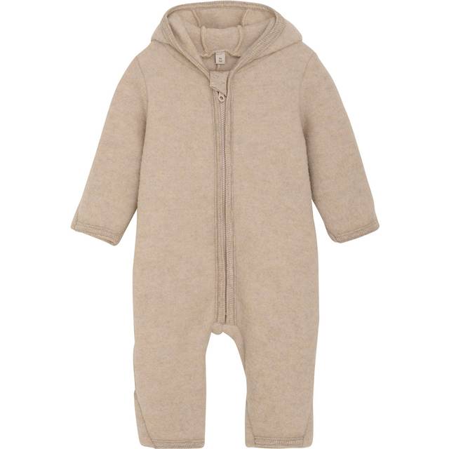 Huttelihut Pram Suit Ears Wool Fleece - Camel Melange