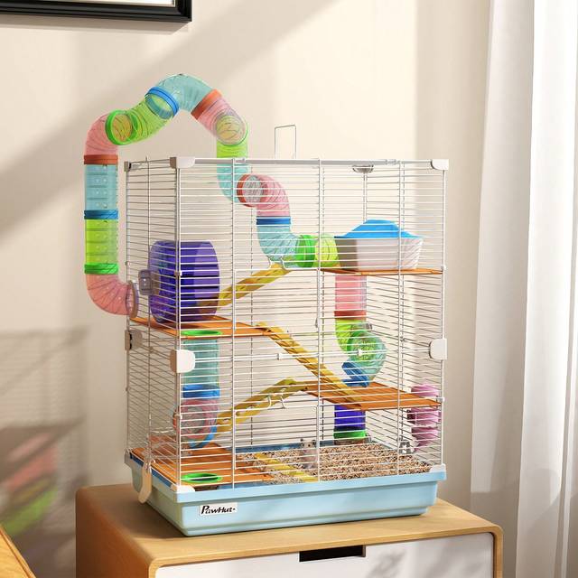 Aosom-UK Pawhut 5 Tier Hamster Cage Carrier Habitat Small Animal House With Exercise Wheels Tunnel Tube Water Bottle Dishes House Ladder For Dwarf Mice, Green