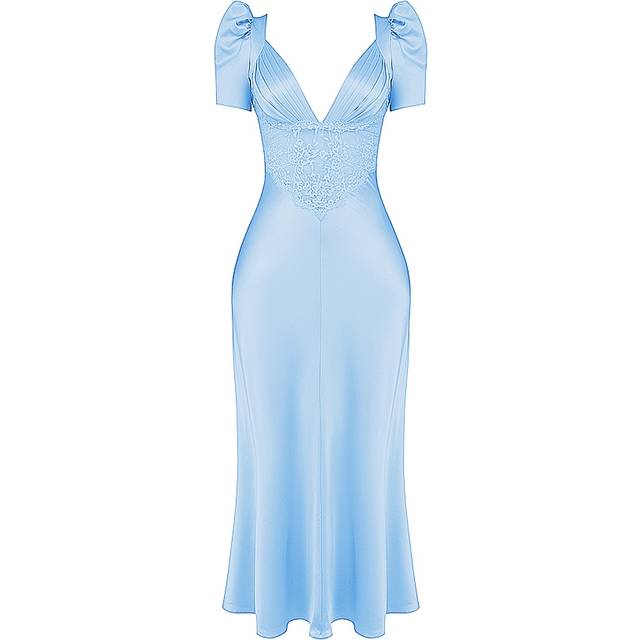 House OF CB Rafaela Lace-panel Stretch-silk Midi Dress - SOFT BLUE