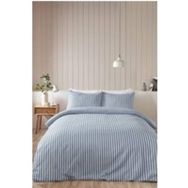 Catherine Lansfield Stripe Brushed Duvet Cover Bedding Set Blue
