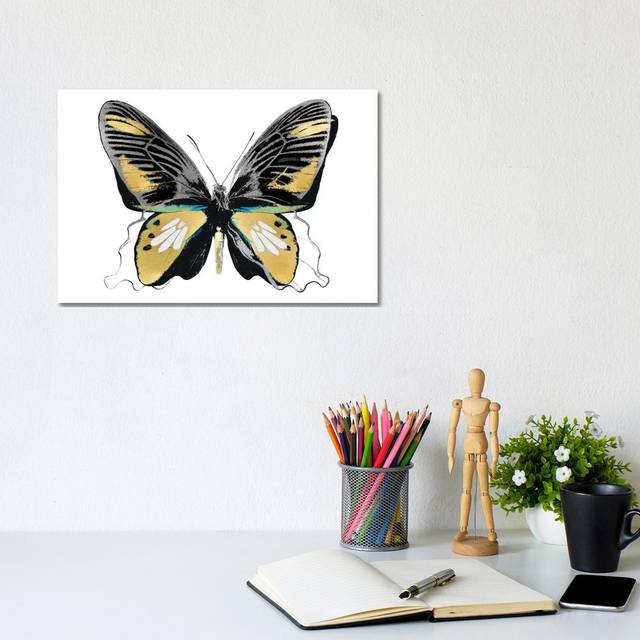 Vibrant Butterfly VI by Julia Bosco - No Frame Gallery-Wrapped Canvas Giclée on Canvas - Black;White;Grey;Silver;Olivine (20.32cm H x 30.48cm W)