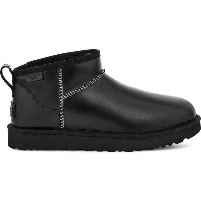 UGG - Classic Ultra Mini LTHR Regen - Bruna låga ullfodrade boots storlek 7 - Dark Brown (7)