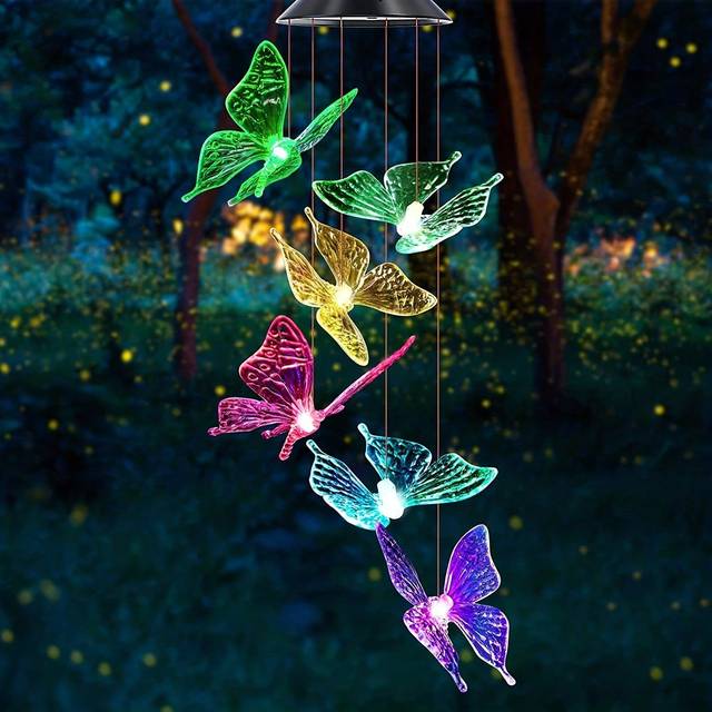 SHEIN 1pc Color Changing Butterfly Solar Wind Chime Waterproof, 6 LED Lights, Solar Powered, Perfect For Home, Party, Yard, And Garden Decor