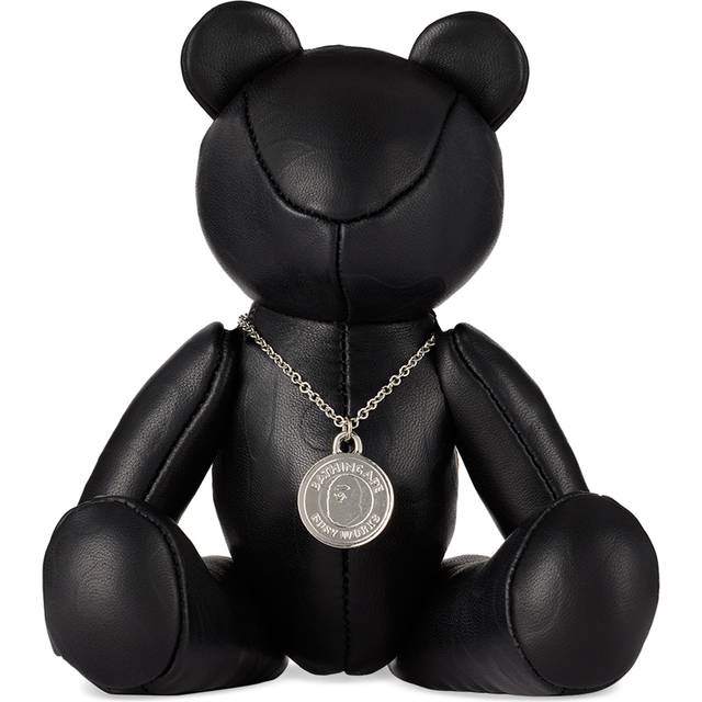 BAPE Black Solid Camo Leather Bear Plush Toy - BLACK - UNI
