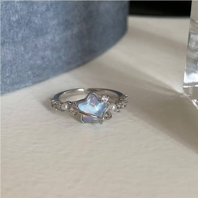 (J5786) Chic Copper Ring With Unique Glacier Blue Star And Moon Design For Women
