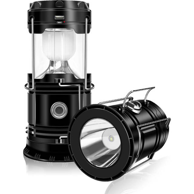 Chronus 2-Pack Solar Camping Lantern, Collapsible LED Solar USB Rechargeable Lantern Flashlight Emergency Hanging Lights for Camping Hurricanes Power