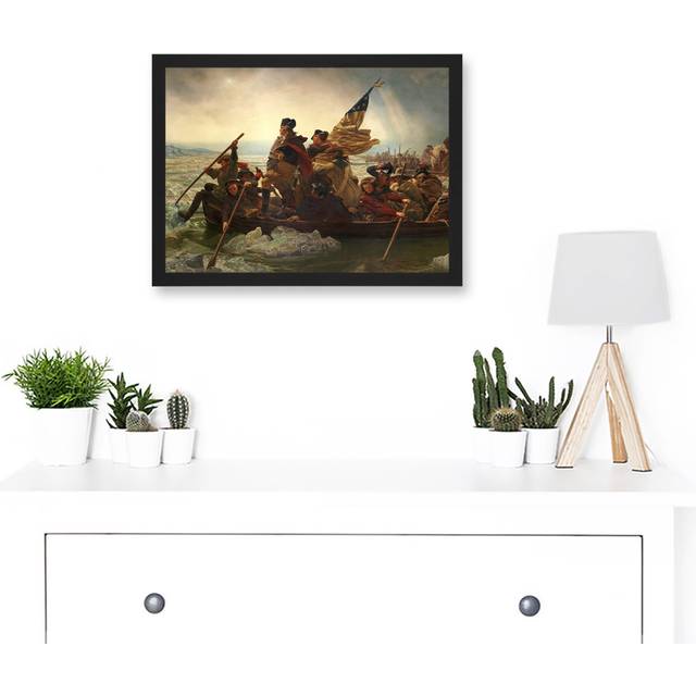 Leutze George Washington Crossing The Delaware Painting American Revolution Artwork Framed Wall Art Print A4 - Black;Brown;Green;Beige (23.4cm H X 32.3cm W)