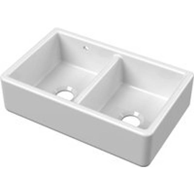 Fireclay Double Bowl Kitchen Sink with 36mm Sides, Stepped Weir and Overflow - 795mm - Balterley