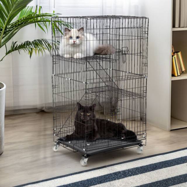 Large 3 tier cat cage collapsible metal wire pet crate villa in/outdoor playpen