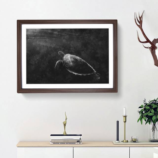 Sea Turtle - Picture Frame Painting Print - Walnut Framed (45cm H x 63cm W x 2cm D)