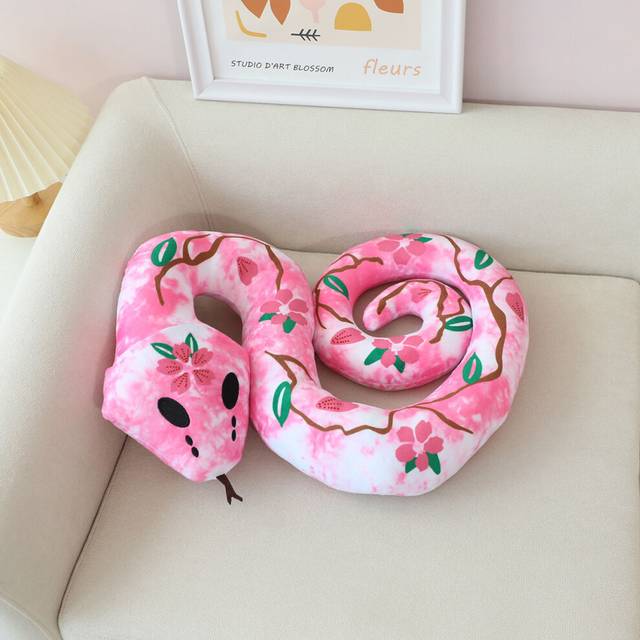 (Pink, 100cm/39.37in) Pattern Flower Skull Snake Plush Toy Pillow Room Decoration Pp Cotton Filling