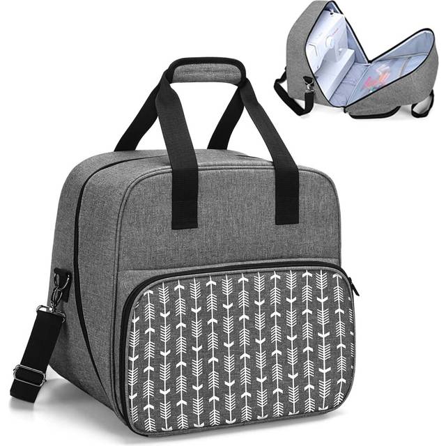 Sewing Machine Bag with Bottom Wooden Board, Universal Sewing Machine Case Fit for Most Standard Sewing Machine and Accessories, Grey with Arrow