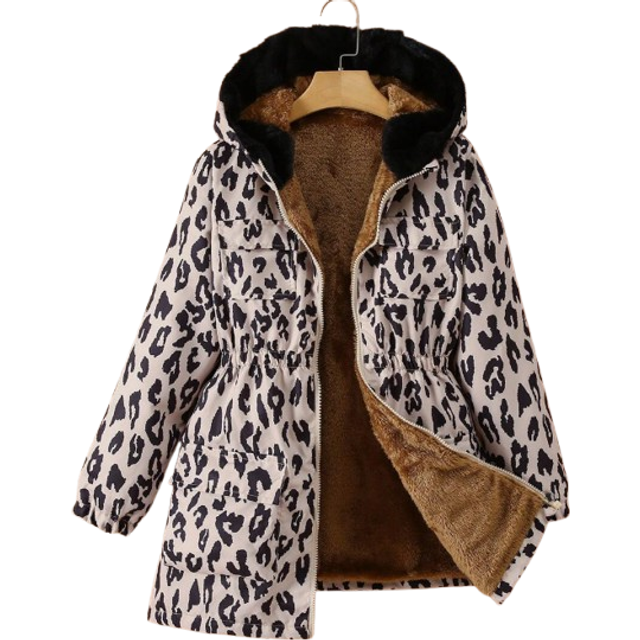 SHEIN Tween Girl Leopard Print Hooded Multi-Pocket Thermal Lined Windbreaker, For Christmas