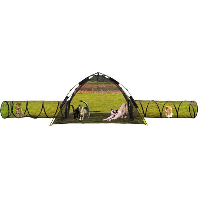 3 in 1 Portable Cat Playpen Outdoor Enclosures-Pop-uped Visual Net Pet Play Tent Tunnels Compound House for Cat Puppy Rabbit Small Animals