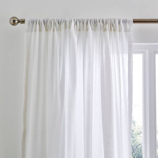 Cotton Linen Slot Top Voile Curtains - White