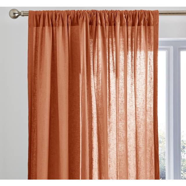 Cotton Linen Slot Top Voile Curtains - Butterscotch