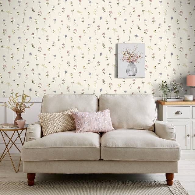 Pressed Flowers Wallpaper - White