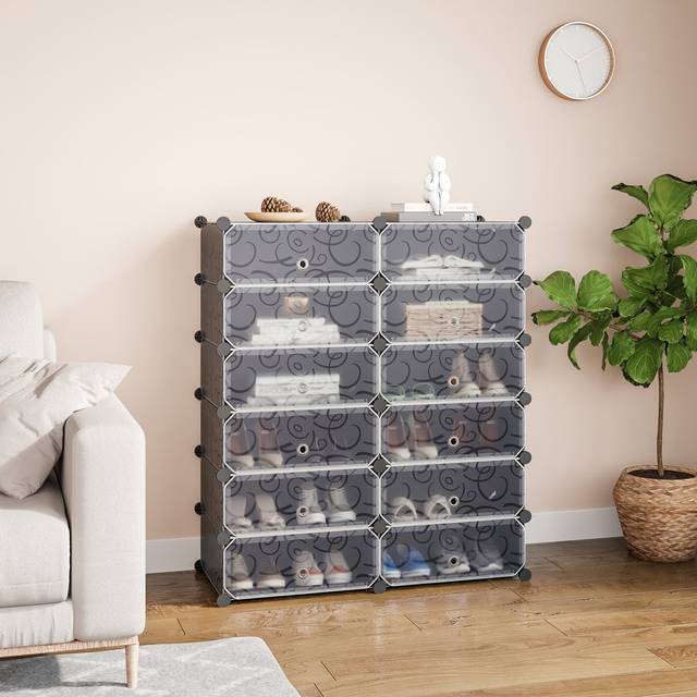 Plastic Cube Shoe Storage Organiser - Black (24)
