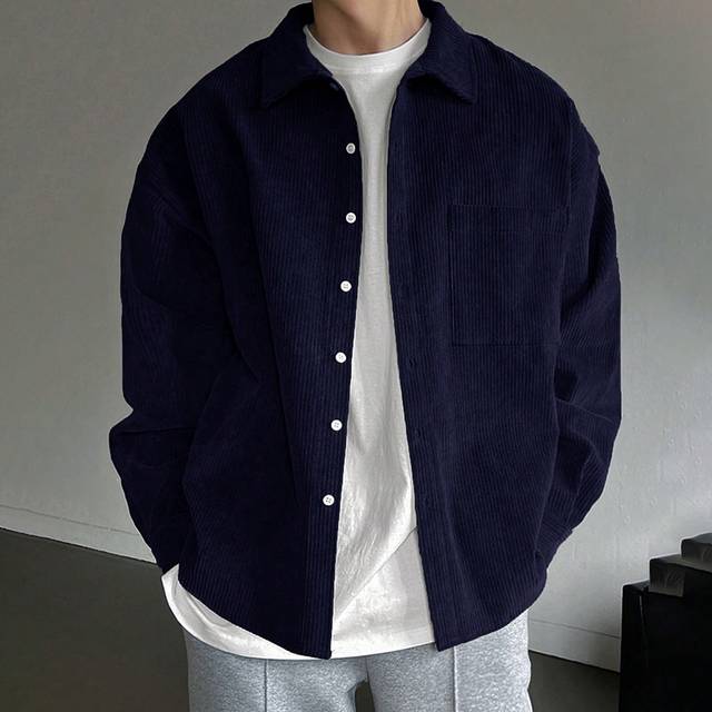 DAZY Men&#39;s Casual Solid Color Corduroy Shirt, Spring Autumn
