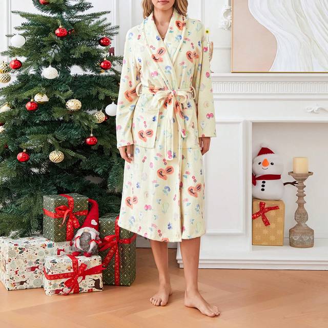 SHEIN Women Bathrobe Ladies Fleece Plush Warm Long Robes Fleece Nightgown Sleepwear