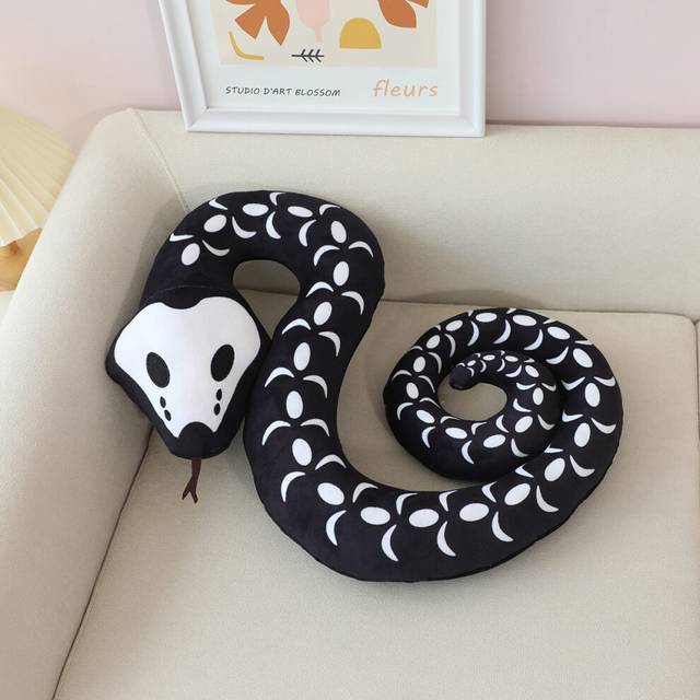 (Black, 150cm/59.06in) Pattern Flower Skull Snake Plush Toy Pillow Room Decoration Pp Cotton Filling