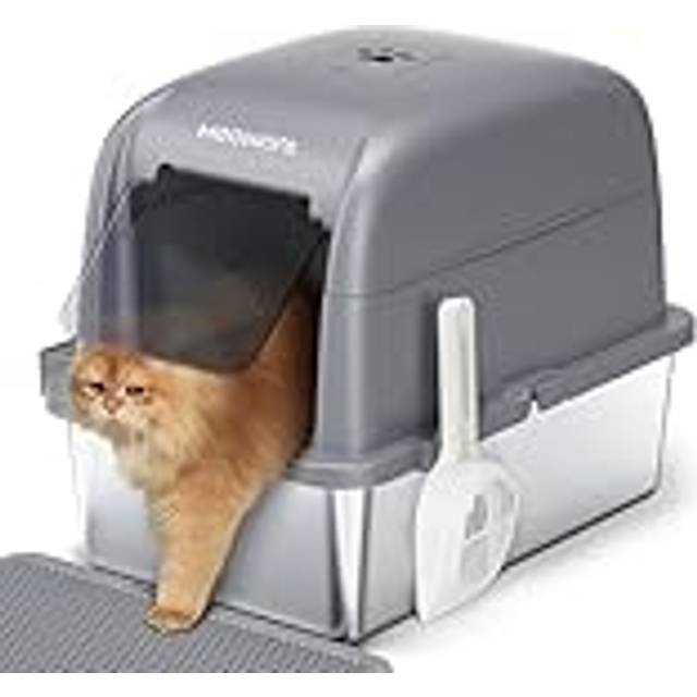 Cat Litter Box with High Sided Stainless Steel with Lid, Enclosed Metal Litter Pan for Big Cat, Never Absorbs Odor, Non Stick Surface, XXL Extra Large