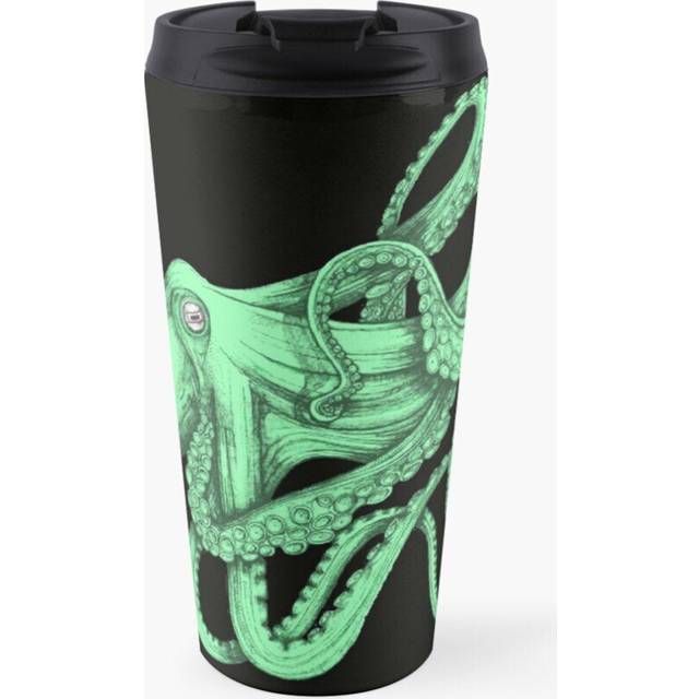 Coffee Mug  Octopus, green, on black. A tangle of tentacles. 16 oz Stainless Steel Vacuum Insulated Tumbler Cup