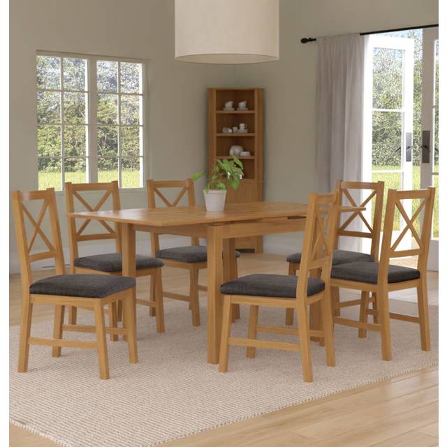 Hallowood Furniture - Waverly Oak Small Light Oak Dining Table and Chairs Set 4, Round Drop Leaf Dining Table and Ladder Back Chairs in Charcoal