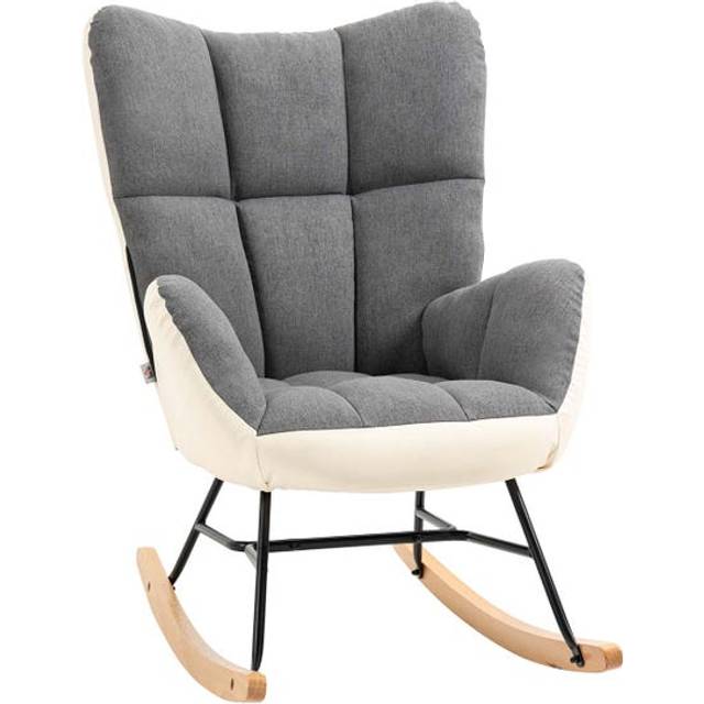 HOMCOM Rocking Chair for Nursery Upholstered Wingback Armchair Grey and Cream