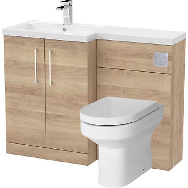 Level Bathroom Bundle Floor Standing Vanity Basin and WC Unit with Pan, Seat and Cistern - Left Hand - Bleached Oak - Balterley