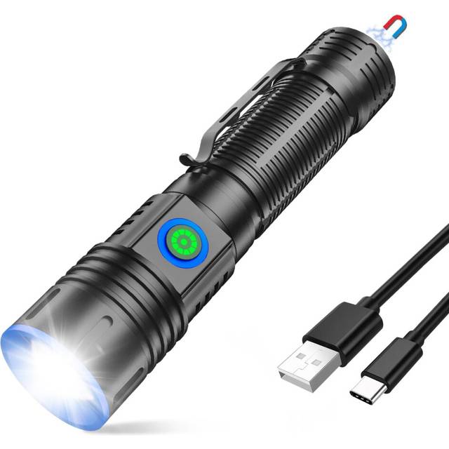 Chronus Small Flashlights 20000 High Lumens - LED Rechargeable Flashlight 1500 Meter Long Beam Magnetic Flashlight Zoomable Waterproof for Home