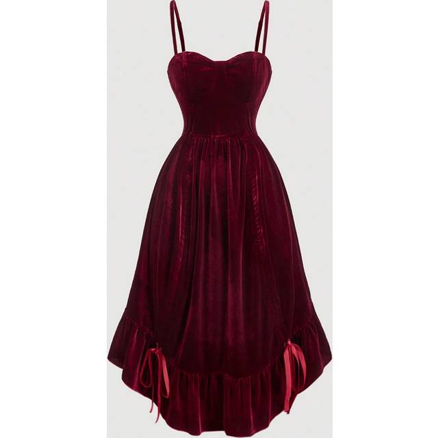 SHEIN Women Burgundy Velvet Long Dresses,Fall Wedding Guest Dress,Homecoming Dresses,Brunch Women Outfit,Renaissance Fair, New Year,Valentine Dress,Bridgert