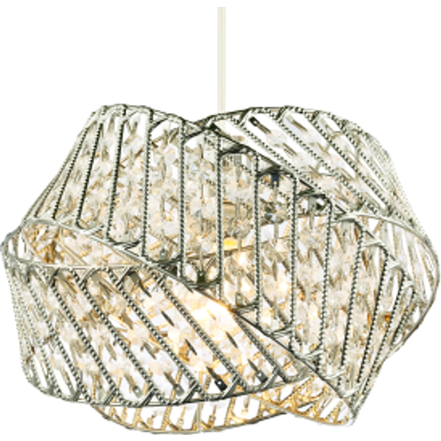 Designer Triple Ring Pendant Light Shade with Small Clear Acrylic Beads - Silver - One Size