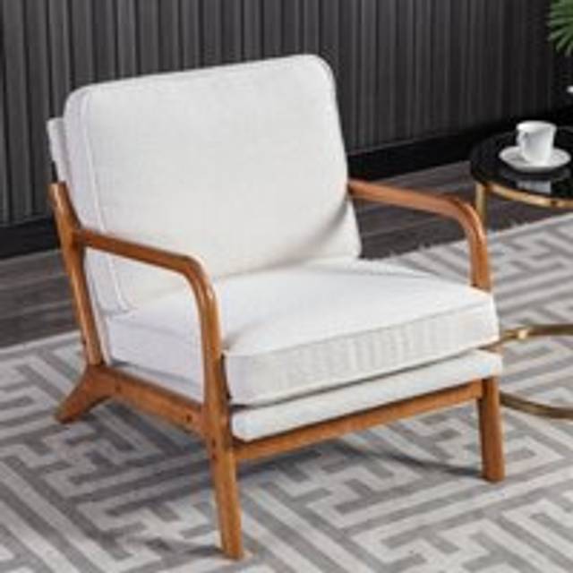Accent Chair Mid-Century Modern Chair Armchair with Solid Wood Frame for Living Room, Bedroom, Belcony, Beige