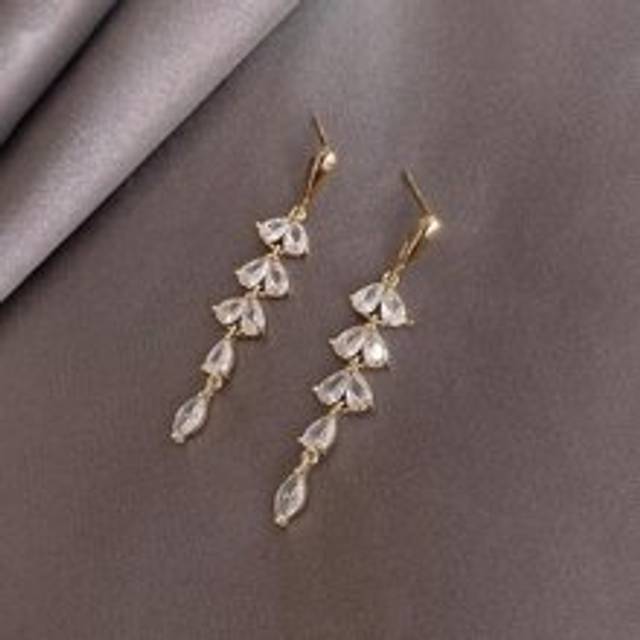 Rhinestone Decor Leaf Drop Örhängen - Gult guld (En-Storlek)