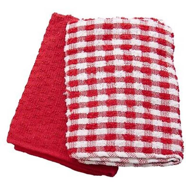 5pc mono check terry tea towel kitchen 100% cotton dry cleaning dish cloth red