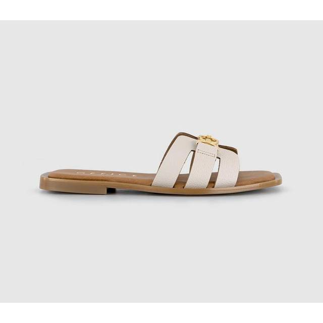 OFFICE Womens Sorrento Gold Trim Slides Off White Leather, 4