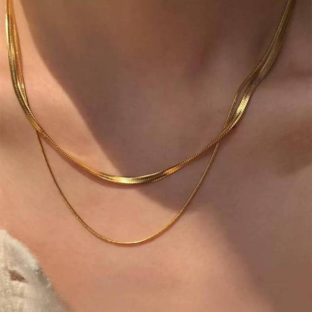 (Gold 1) Snake Stylish Geometric Bone Chain Necklace For Women In Premium Quality Gold Color For Spring 2024