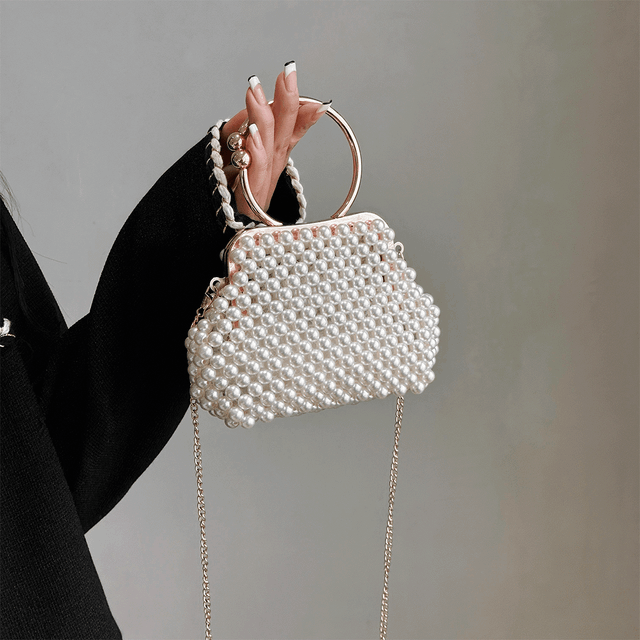 SHEIN Lightweight,Business Casual Mini Faux Pearl Decor Chain Evening Bag, Clear Bag, Perfect Bride Purse For Wedding, Prom & Party Events Dinner Bag Glamor
