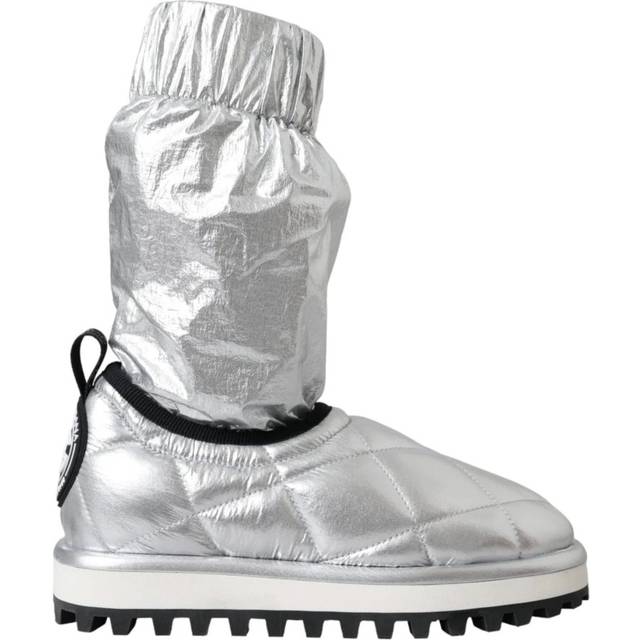 Metallic Silver Quilted Logo Patch Boot Shoes - EU39/US8.5
