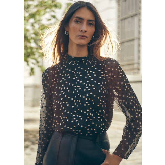 Phase Eight Jacey Polka Dot High Neck Blouse, Black/Gold