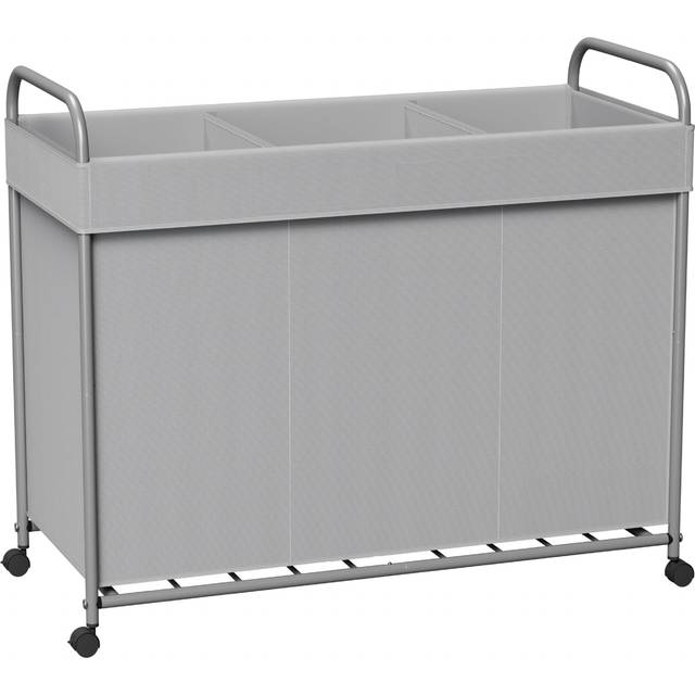 CASAMAYA Laundry Basket with Wheels  3-Section Rolling Laundry Hamper  Laundry Sorter with Removable Liner  Steel Frame with Handle  29.1 x 13 x 25.2
