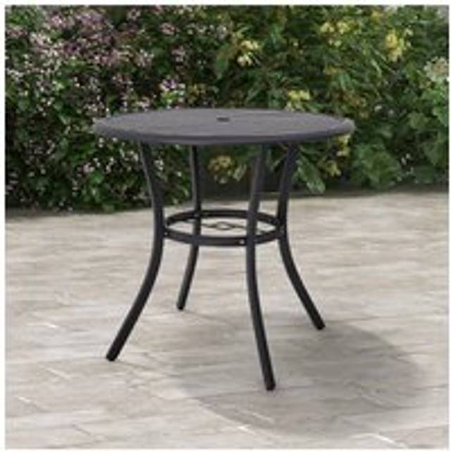 Round Garden Metal Slatted Coffee Table - Black - One Size