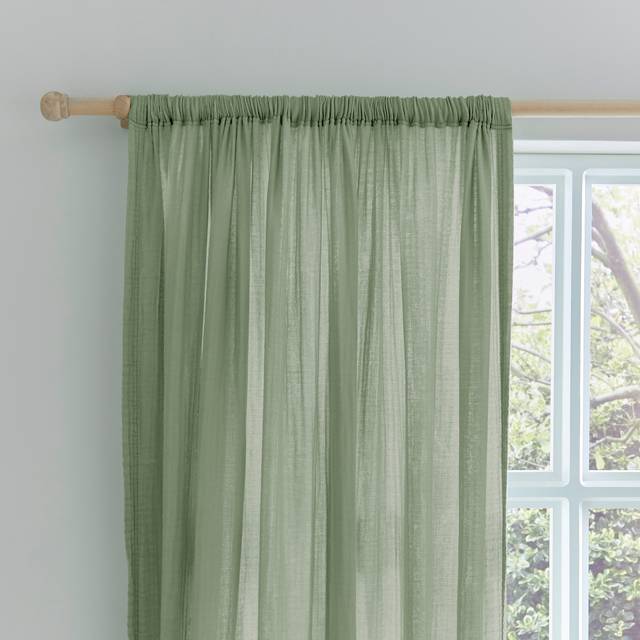 Cotton Muslin Slot Top Curtains - Pistachio