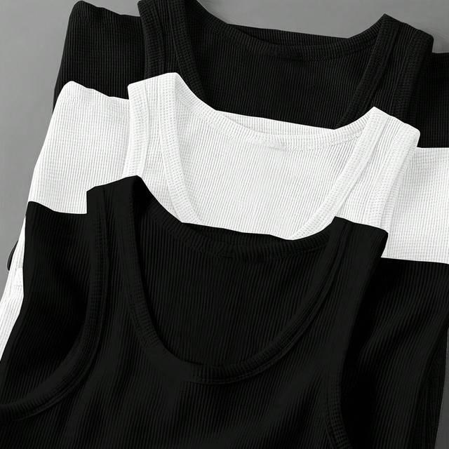 SHEIN 3pcs Boyfriend Style Men Solid Color Round Neck Casual Sport Tank Tops Workout Tops Tank Top Pack Basic T Shirt Basketball Jersey Boyfriend Style Men