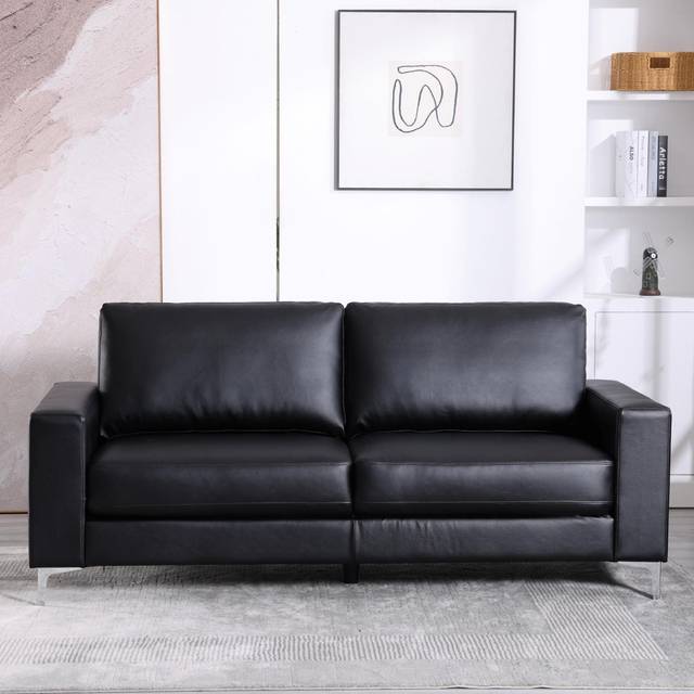 Ivy Bronx 147cm Modern And Comfortable Fixed Premium Faux Leather Two-Seater Loveseat Sofa Black 90cm H X 147cm W X 83cm D
