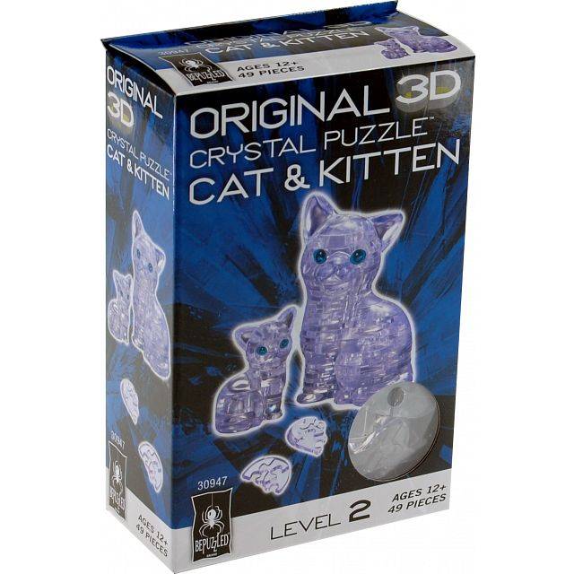 3D Crystal Puzzle - Cat & Kitten: 49 Pcs