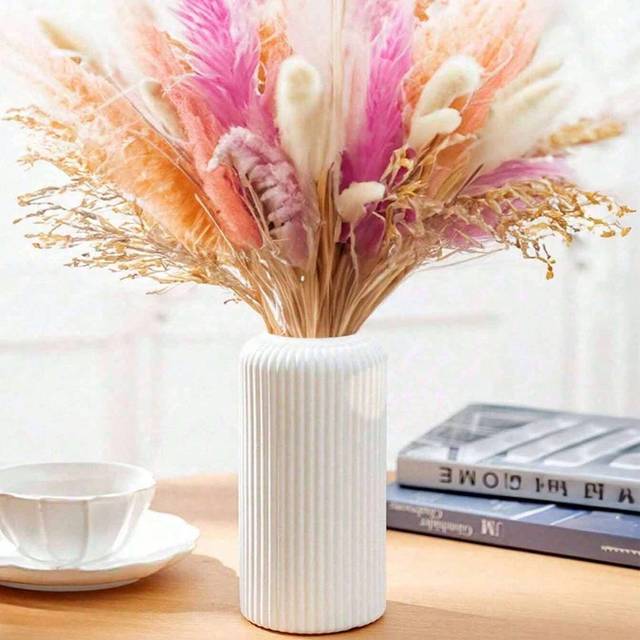 SHEIN 1pc Plastic Flower Vase,Ceramic Look Plastic Vase Small Tall White Floral Vase For Table Centerpieces, Bouquets, Home Decor, Living Room, Elegant Styl
